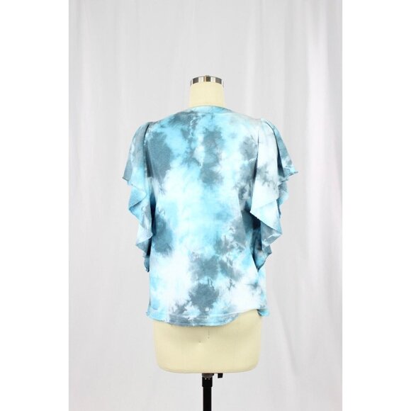 MICHAEL STARS Ariana Blue Tie Dye Cotton Terry Ruffled Sweatshirt Top, Size S - Picture 6 of 13